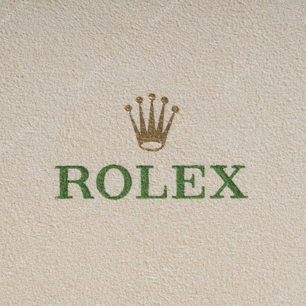 Rolex logo and sign on box, close up shot