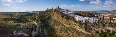 Scenic panoramic aerial view of Arcos de la Frontera. Andalusia, Spain. clipart