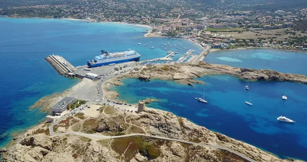 Flygfoto Över Ile Rousse Kust Med Hamnen Bakgrunden Korsika Frankrike — Stockfoto