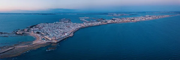 Panorama Luftaufnahme Bei Untergang Der Stadt Cadiz Andalusien Spanien Schöner — Stockfoto