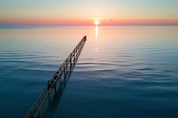 Imagen Panorámica Aérea Sol Con Muelle Sobre Mar Adriático Cesenatico — Foto de Stock