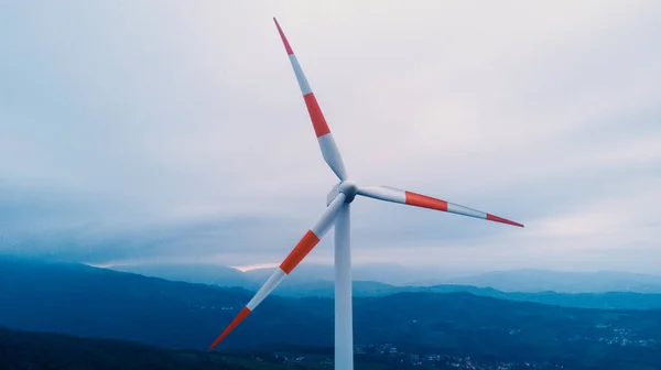 Windmill Close Aerial View Dark Blue Sky Morning — Stock Photo, Image