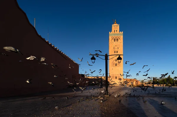 午前中にメディナ地区のクトゥビアモスクのシナレット マラケシュ モロッコ — ストック写真