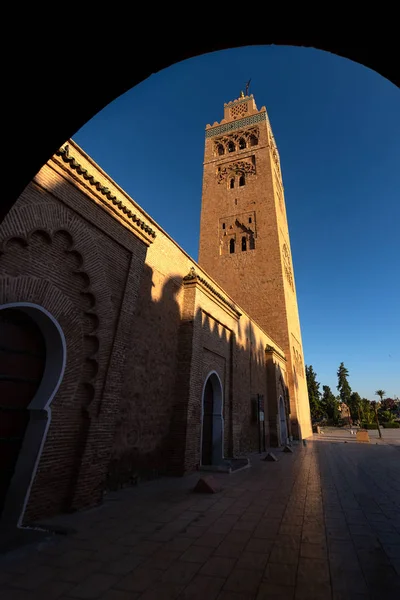 Koutoubia Moskee Minaret Medina Kwartaal Ochtend Marrakesh Marokko — Stockfoto