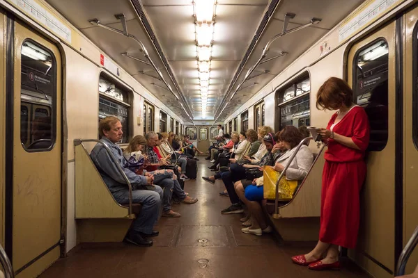 Moscow Circa May 2018 People Underground Wagon Moscow Subway Opened — Stock Photo, Image