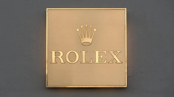 Moscow Circa Maio 2018 Placa Metal Rolex — Fotografia de Stock