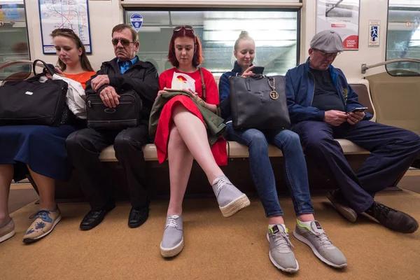 Saint Petersburg Circa May 2018 People Using Mobile Phone Underground — Stock Photo, Image