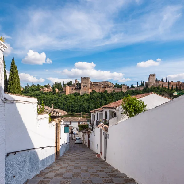 Vue Sur Palais Alhambra Avec Ciel Nuageux Bleu Depuis Une — Photo