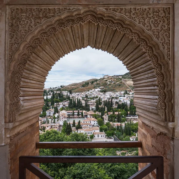 Granada Espanha Circa Junho 2018 Detalhe Janela Palácio Alhambra Sítio — Fotografia de Stock