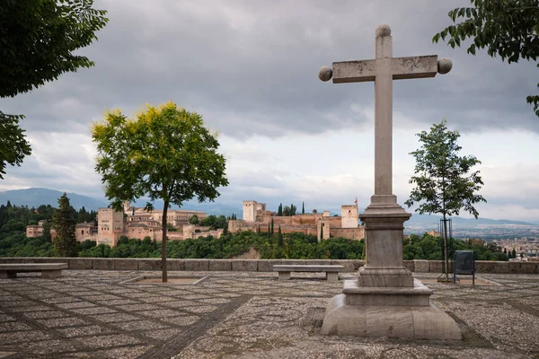 Alhambra Panoramic View Early Morning Mirador San Nicolas Granada Andalucia — Stock Photo, Image