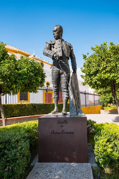 Seville España Junio 2018 Estatua Monumento Torero Curro Romero Con — Foto de Stock