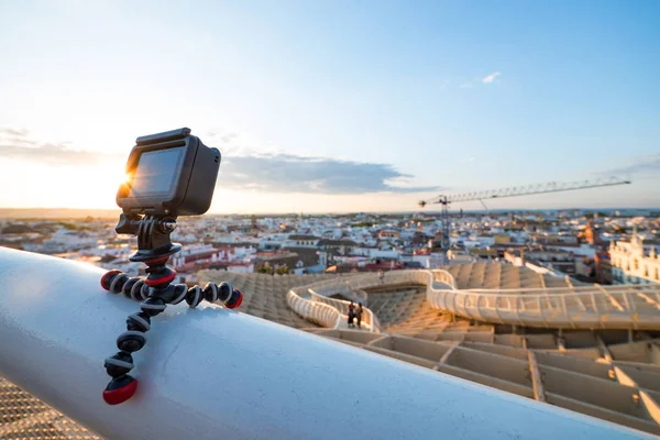 Sewilla Hiszpania Czerwiec 2018 Gopro Robienia Zdjęć Metropol Parasol Zaprojektowany — Zdjęcie stockowe