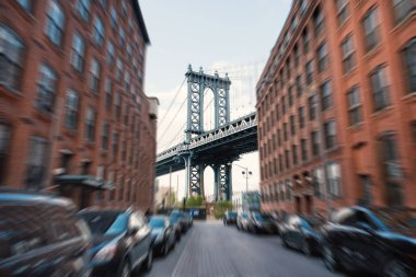 Manhattan Bridge. New York City. Radial defocused image. clipart