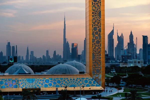 Dubai Oktober 2018 Dubai Frame Utsikt Vid Solnedgången Med Downtown — Stockfoto