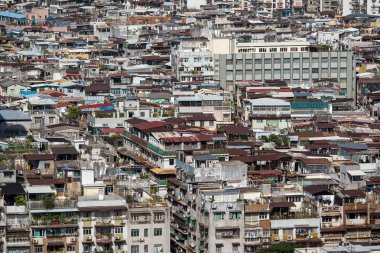 Panoramik görünüm ok Macau silueti. Guia Deniz Feneri terasından manzara. 