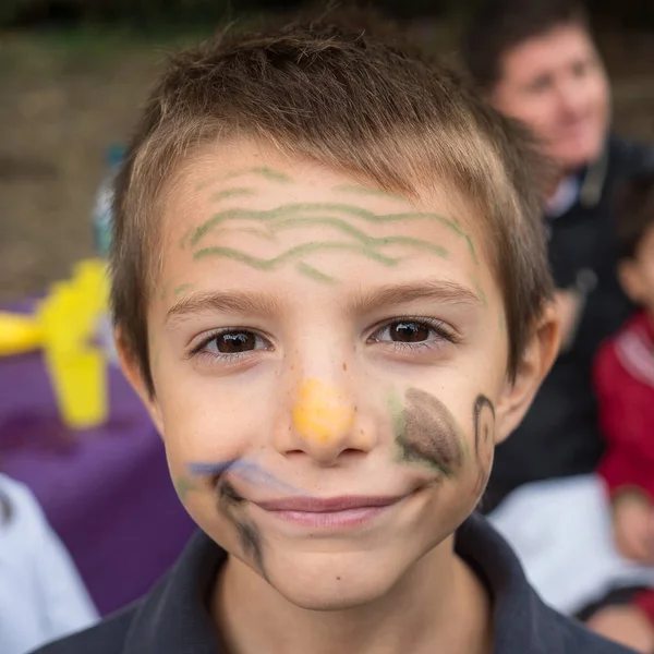 Smiling Boy Face Painted Outdoors Portrait — Stock Photo, Image