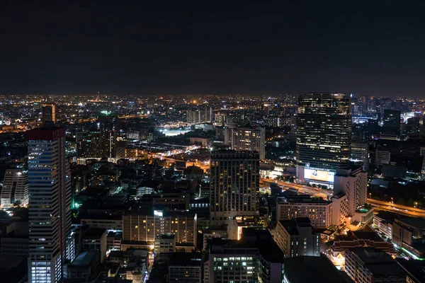 Vista Nocturna Del Horizonte Bangkok Tailandia Desde Azotea — Foto de Stock