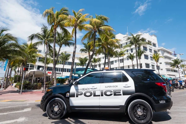 Miami Marzo 2016 Coche Policía Ocean Drive South Beach — Foto de Stock