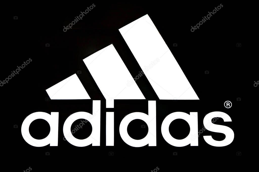MACAU, CHINA - NOVEMBER 27, 2015: Adidas logo. Adidas s a German multinational corporation that designs and manufactures sports clothing and accessories.