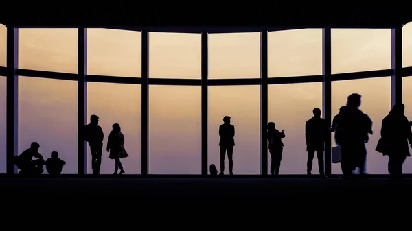 Mensen Silhouet Observation Deck — Stockfoto