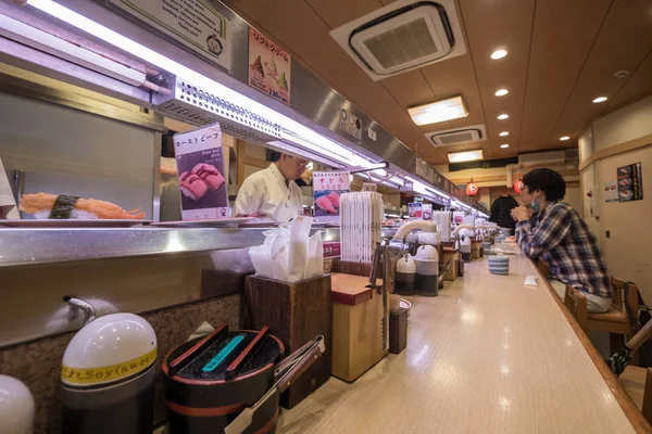 Kyoto Japão Março 2017 Vista Interior Popular Restaurante Sushi — Fotografia de Stock