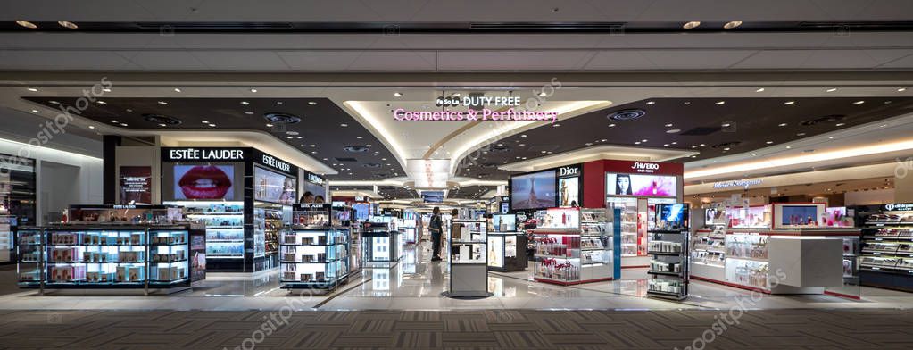 TOKYO, JAPAN - CIRCA MARCH, 2017: Perfumery and Cosmetics Duty Free inside Narita airport.