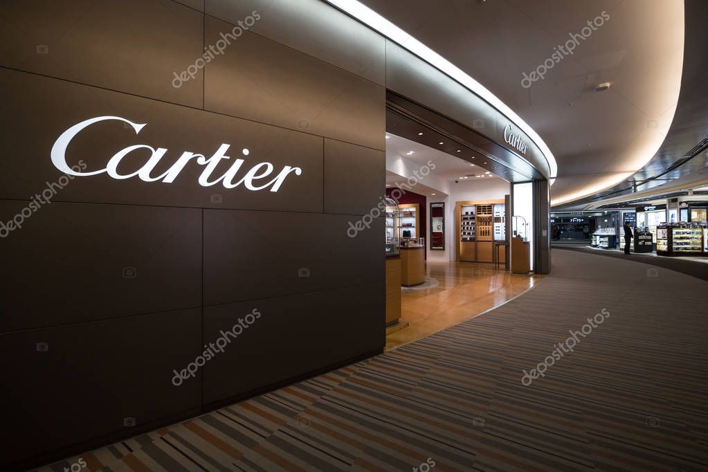 Cartier store wall with logo, Narita airport, Japan