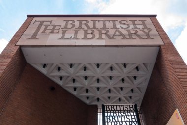 LONDON, UNITED KINGDOM - CIRCA MAY, 2018: Entrance gate of British Library, designed by Lida and David Kindersley. British Library, national library, was separated from British Museum in 1973.