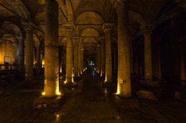 The Basilica Cistern - underground water reservoir build by Emperor Justinianus in 6th century. Istanbul, Turkey