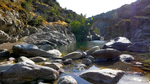 Antiguo Puente Piedra Arqueada Genovesa Asco Córcega Francia — Foto de Stock