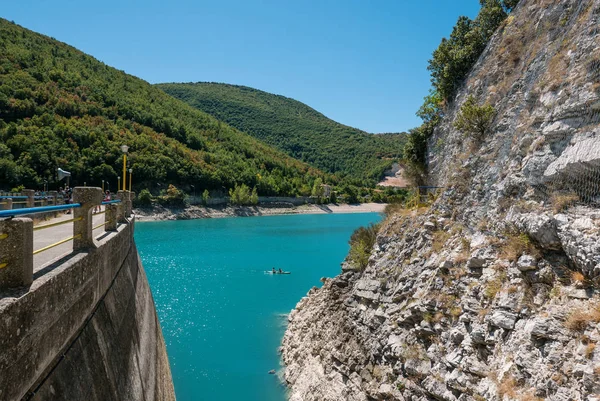 Flygbild Över Fiastra Lake Dam Marche Region Italien — Stockfoto