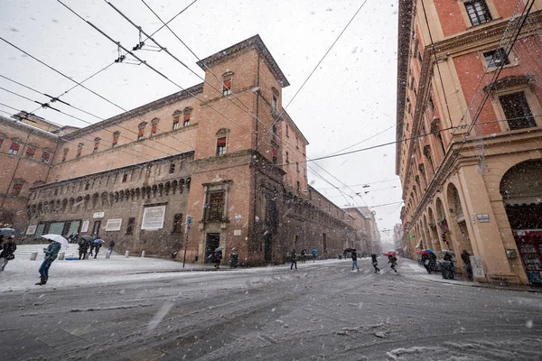 Sneeuw Het Centrum Van Stad Bologna Italië — Stockfoto