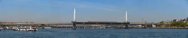 Panoramatický Výhled Istanbul Mostem Metra Golden Horn Lanovým Mostem Podél — Stock fotografie