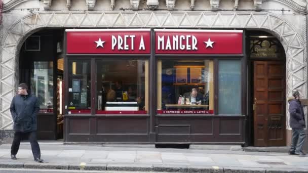 プレタポルテ マネージャー レストラン前のロンドン イギリス 2018 プレタポルテ マネージャー イギリス サンドイッチ小売りチェーン 最初の店は — ストック動画