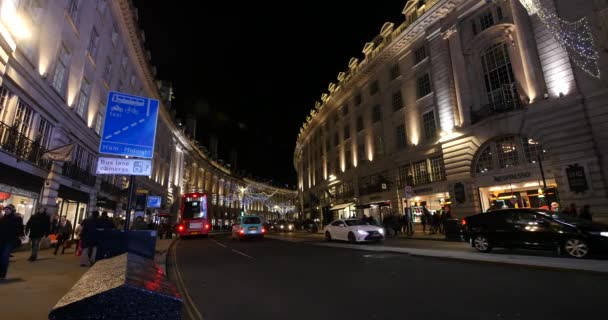 Лондон Січень 2018 Вулиці Пікаділлі Вночі Світлом Різдвяні Прикраси — стокове відео