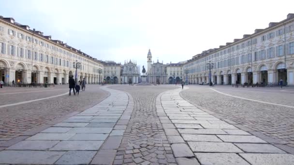 Turín Italia Circa Febrero 2018 Gente Caminando Por Plaza San — Vídeo de stock