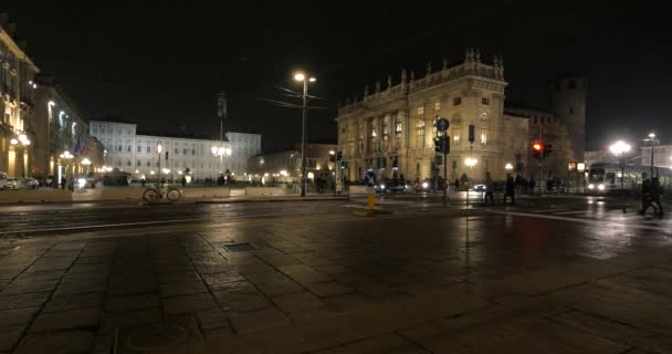 Turin Itália Fevereiro Circa 2018 Piazza Praça Castello Palazzo Reale — Vídeo de Stock