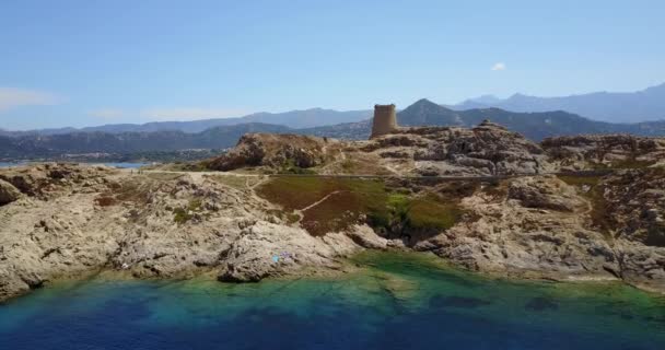 Costa Ile Rousse Con Torre Genovese Isola Corsica Francia — Video Stock