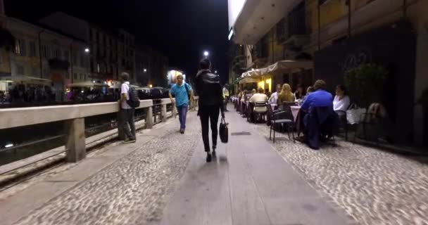 Milan Italy Circa September 2016 Pov Walking River Naviglio Grande — Video Stock