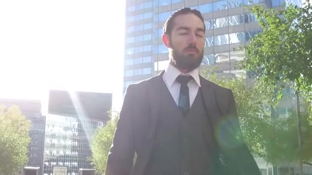 Portrait Confiant Jeune Homme Affaires Dans District Défense Paris France — Video