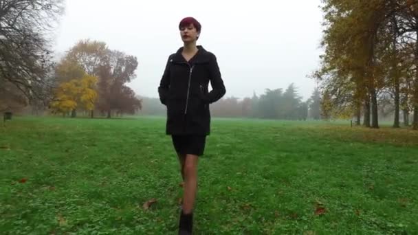 Mooi Portret Van Jonge Roodharige Vrouw Een Park Tijdens Een — Stockvideo
