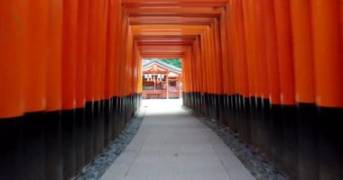 Vermilion torii kapıları binlerce Japon ünlü Shinto tapınak Fushimi Inari Tapınağı 