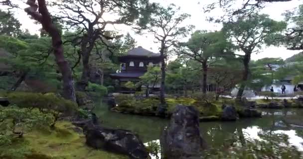 Pov Walking Beautiful Garden Ancient Pagoda Ginkaku Temple Kyoto Japan — Stockvideo