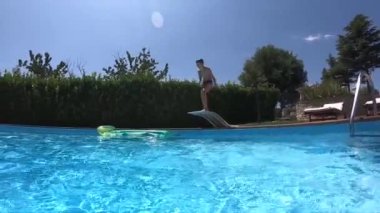 Havuzda yüzen bir çocuğun görüntüleri. 