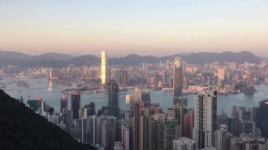 HONG KONG, CHINA - NOVEMBER 26, 2015: Panoramic view of Business Central District and Victoria Harbour from the Peak.