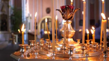SAINT PETERSBURG - MAY, 2018: Chesme Church interior view with candles. Church of St John the Baptist.