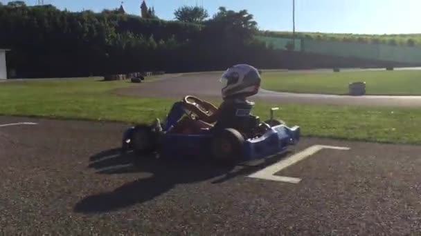 Pedaso Italy August 2016 Cart Racers Sunny Day Pov View — Stockvideo