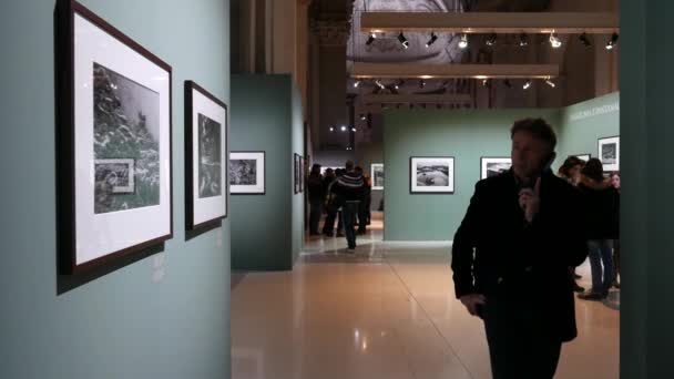 Paris França Novembro 2016 Visitantes Dentro Exposição Fotográfica Paris Grand — Vídeo de Stock