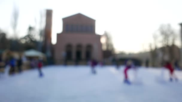 Out Focus People Having Fun Outdoors Ice Skating Rink Day — Wideo stockowe