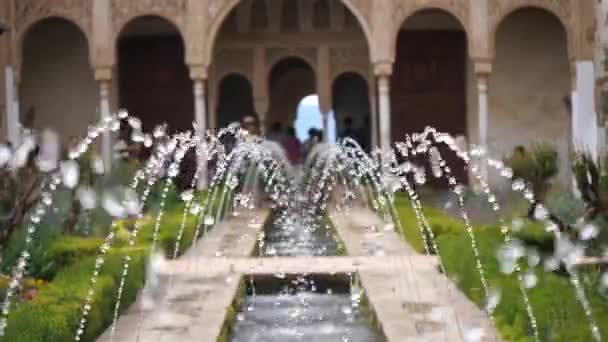 Granada Spain June 2018 Alhambra Palace Water Fountain View Unesco — стоковое видео